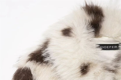 Collared Cow Print Fluffy Jacket