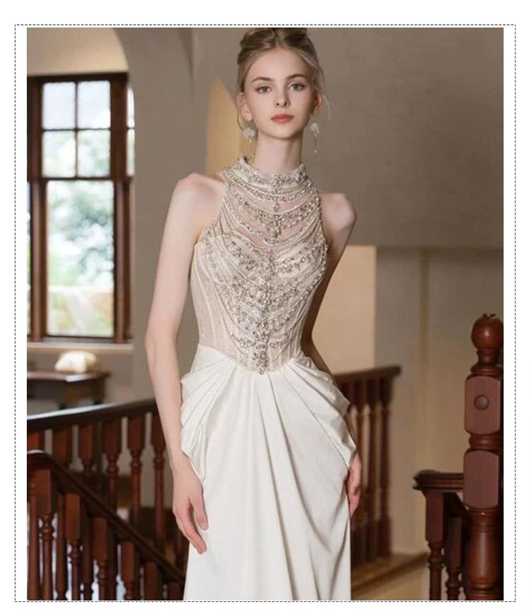 Sleeveless Glitter Mermaid Evening Gown