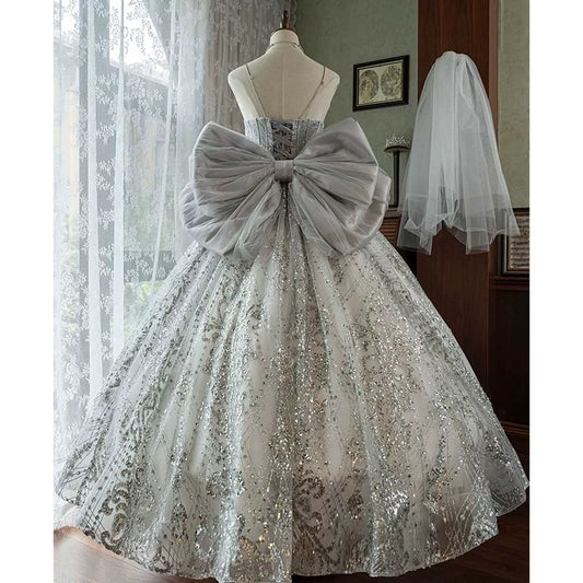 Spaghetti Strap Sequin A-Line Evening Ball Gown