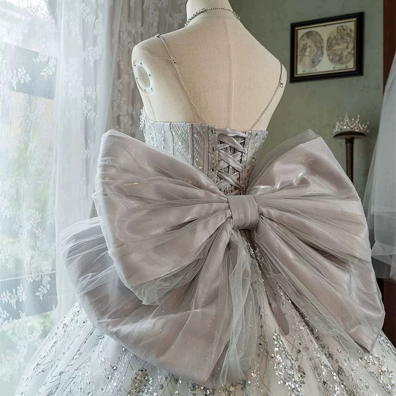 Spaghetti Strap Sequin A-Line Evening Ball Gown