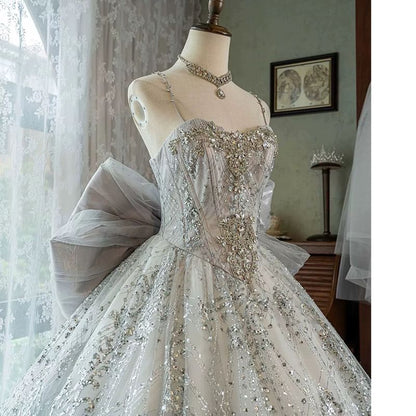 Spaghetti Strap Sequin A-Line Evening Ball Gown