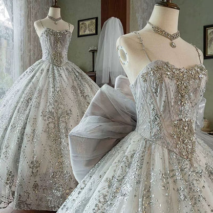 Spaghetti Strap Sequin A-Line Evening Ball Gown