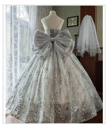 Spaghetti Strap Sequin A-Line Evening Ball Gown