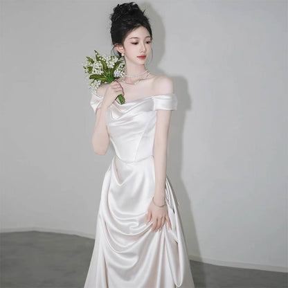 Off Shoulder Trained A-Line Wedding Gown