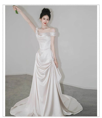 Off Shoulder Trained A-Line Wedding Gown