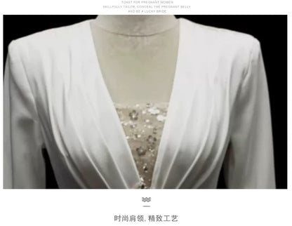 3/4-Sleeve V-Neck Trained Sheath Evening Gown