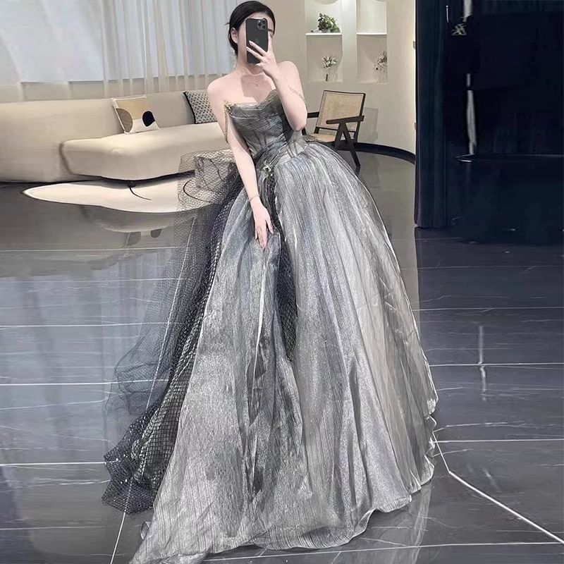Spaghetti Strap Sheer A-Line Evening Ball Gown