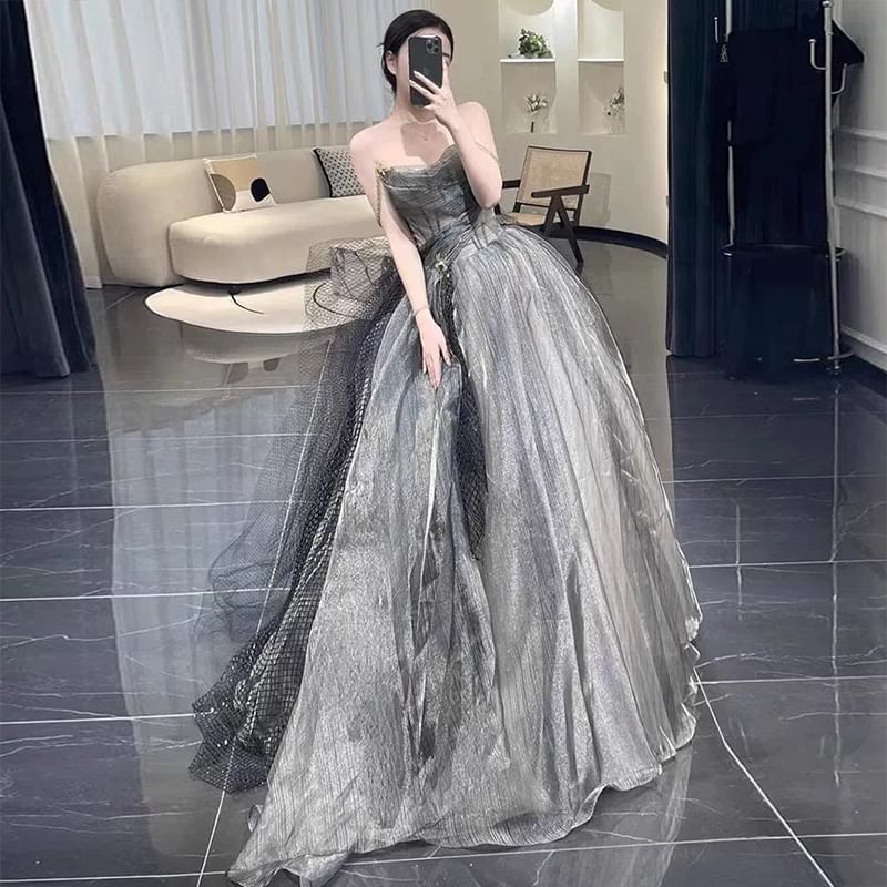 Spaghetti Strap Sheer A-Line Evening Ball Gown