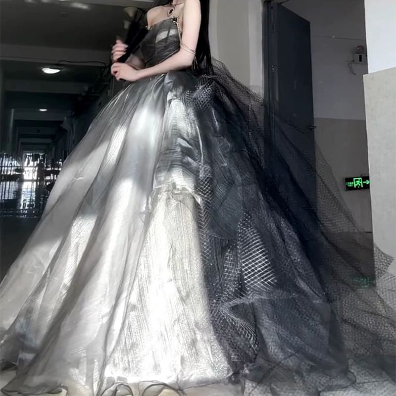 Spaghetti Strap Sheer A-Line Evening Ball Gown