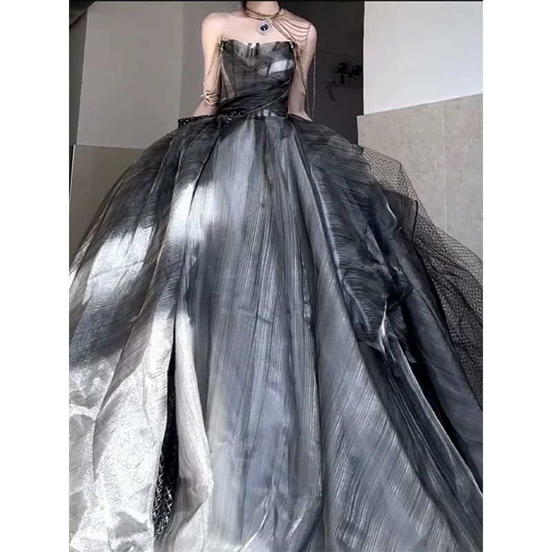 Spaghetti Strap Sheer A-Line Evening Ball Gown