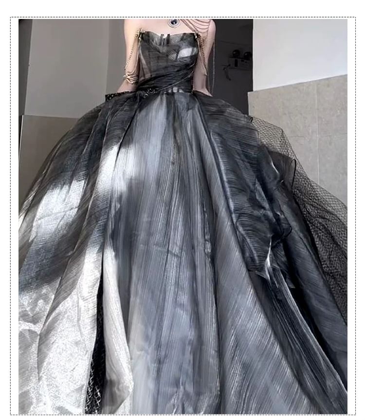 Spaghetti Strap Sheer A-Line Evening Ball Gown