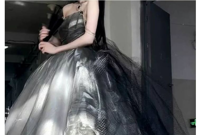 Spaghetti Strap Sheer A-Line Evening Ball Gown