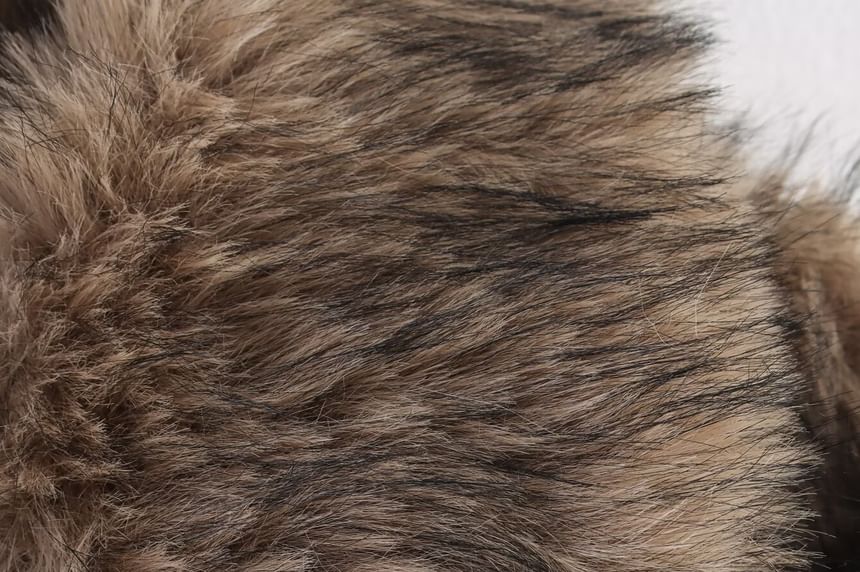 Collared Faux Fur Panel Faux Leather Zip Jacket