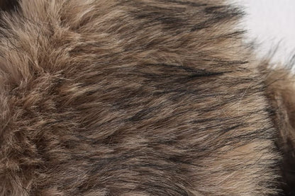 Collared Faux Fur Panel Faux Leather Zip Jacket