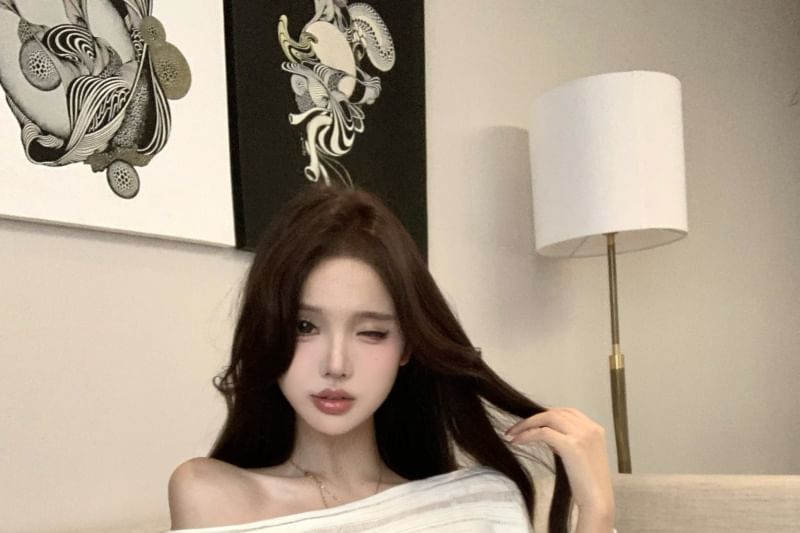 Striped One Shoulder Knit Sweater
