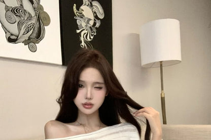 Striped One Shoulder Knit Sweater