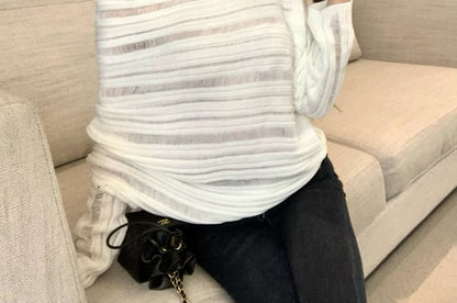 Striped One Shoulder Knit Sweater