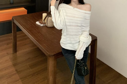 Striped One Shoulder Knit Sweater