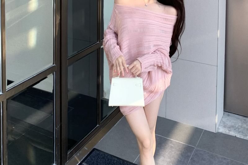 Striped One Shoulder Knit Sweater