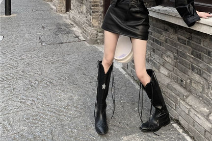 Faux Leather Jacket & Mini H-Line Skirt