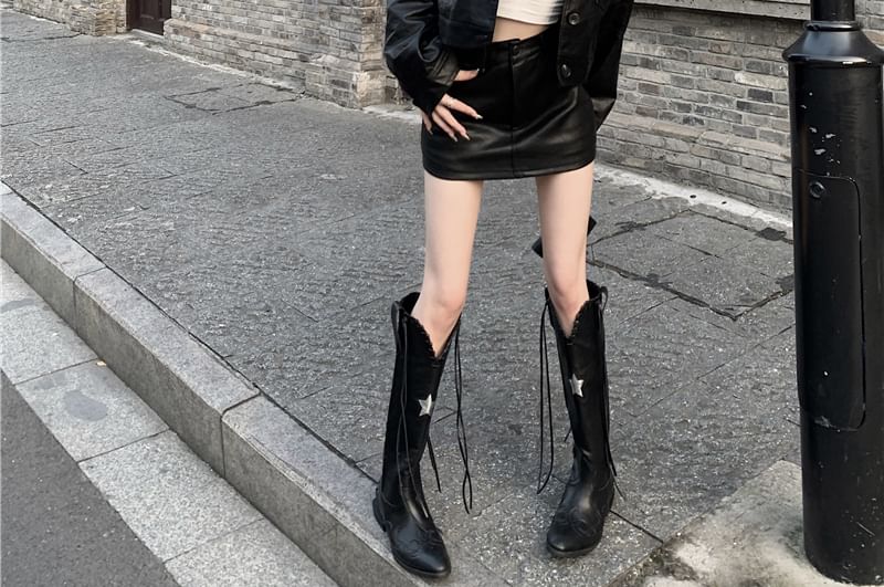 Faux Leather Jacket & Mini H-Line Skirt
