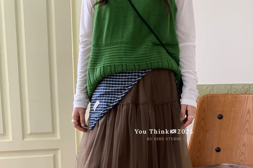 Mesh Bubble Knee-Length Skirt