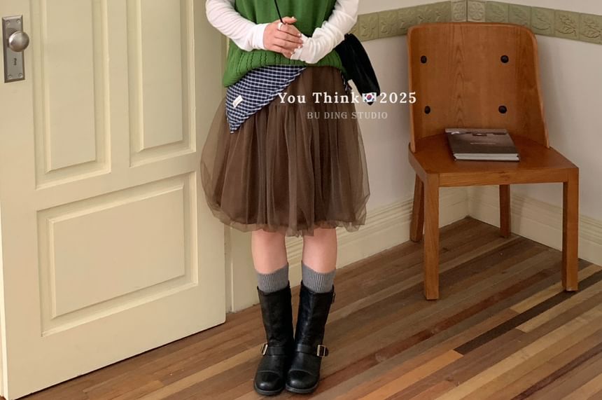Mesh Bubble Knee-Length Skirt
