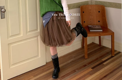 Mesh Bubble Knee-Length Skirt