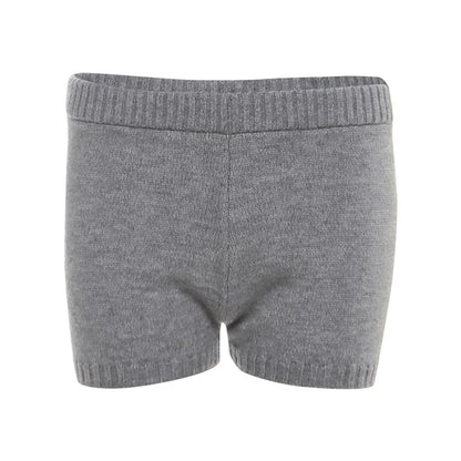 Off Shoulder Loose Knit Sweater & Low Waist Knitted Shorts Set