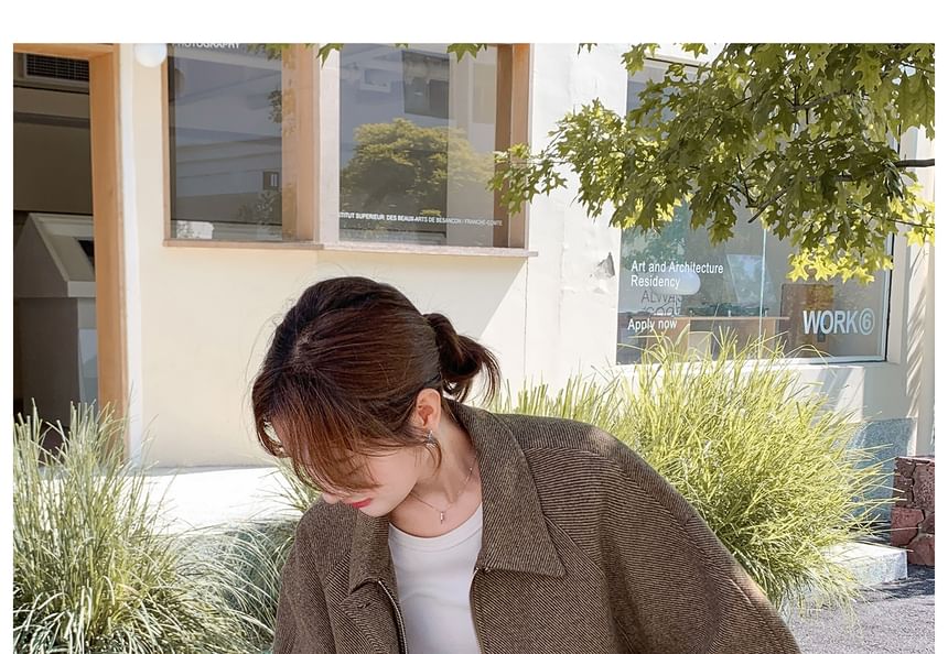 Contrast Trim Zip-Up Jacket + Mini A-Line Skirt Set