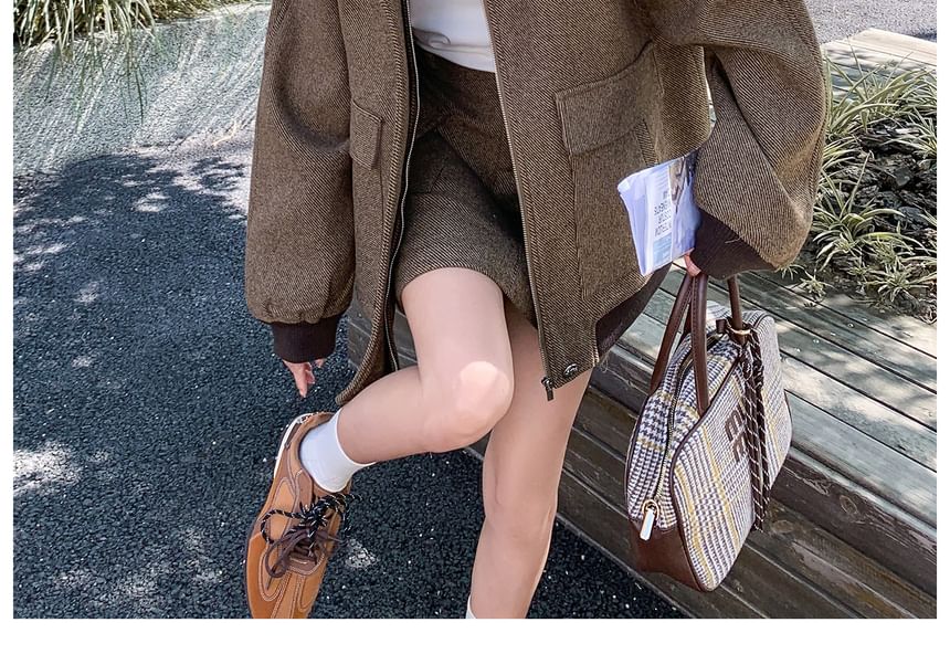 Contrast Trim Zip-Up Jacket + Mini A-Line Skirt Set