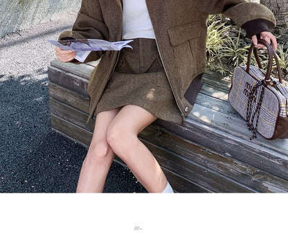 Contrast Trim Zip-Up Jacket + Mini A-Line Skirt Set
