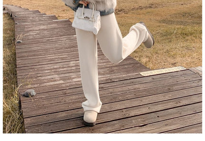 Collared Denim Panel Fluffy Button-Up Jacket