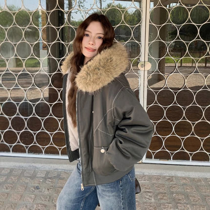 Fluffy Hooded Plain Bomber Jacket