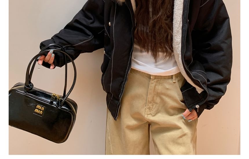 Fluffy Hooded Plain Bomber Jacket