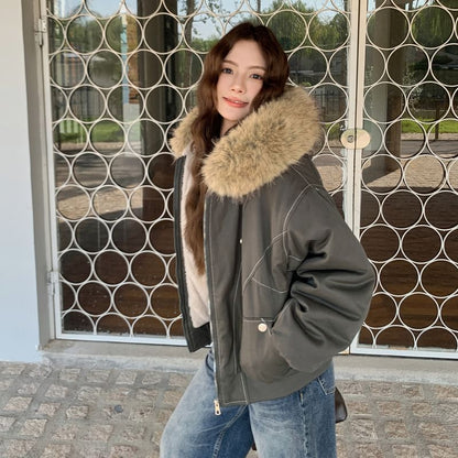 Fluffy Hooded Plain Bomber Jacket