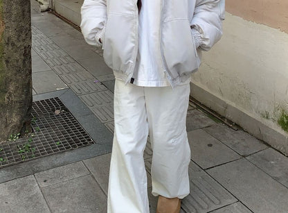 Fluffy Hooded Plain Puffer Bomber Jacket