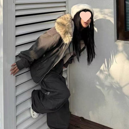 Fluffy Hooded Plain Bomber Jacket