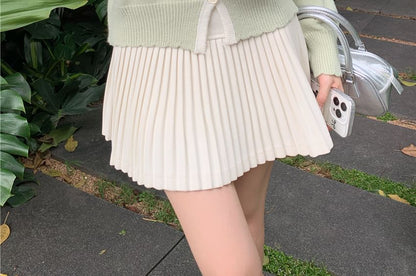 Round Neck Two Tone Pointelle Cardigan