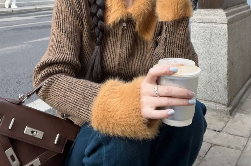 Furry Fur Zip-Up Cardigan