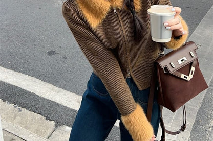 Furry Fur Zip-Up Cardigan
