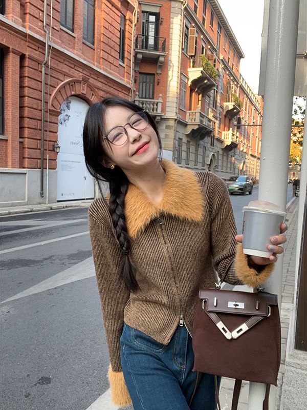 Furry Fur Zip-Up Cardigan