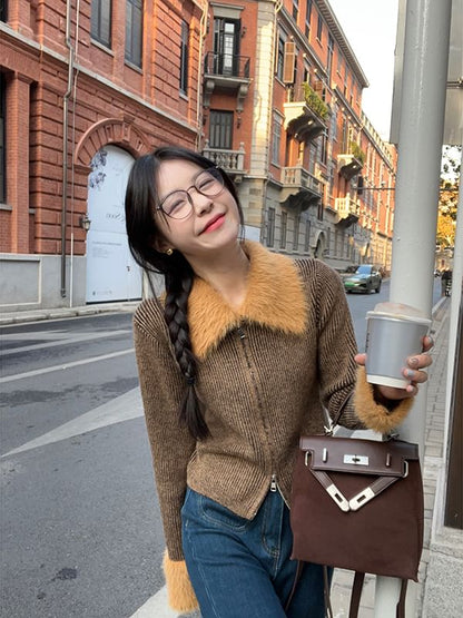 Furry Fur Zip-Up Cardigan