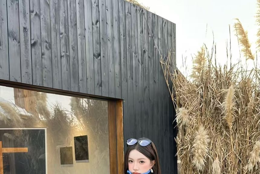 Stand Collar Plain Contrast Trim Fluffy Zip Jacket