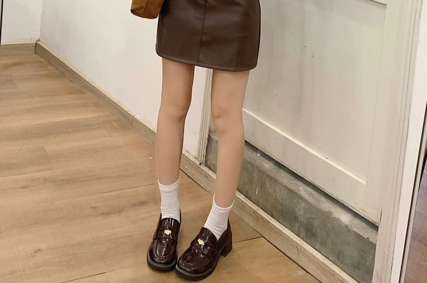 Faux Leather Mini Straight Skirt - High Waist