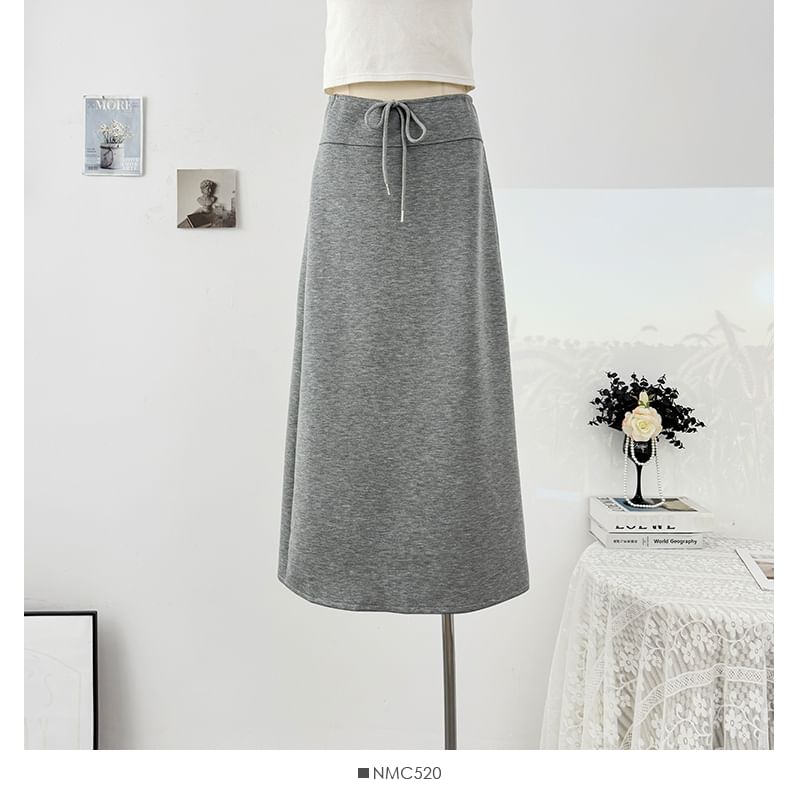 Drawstring Waist Midi A-Line Skirt