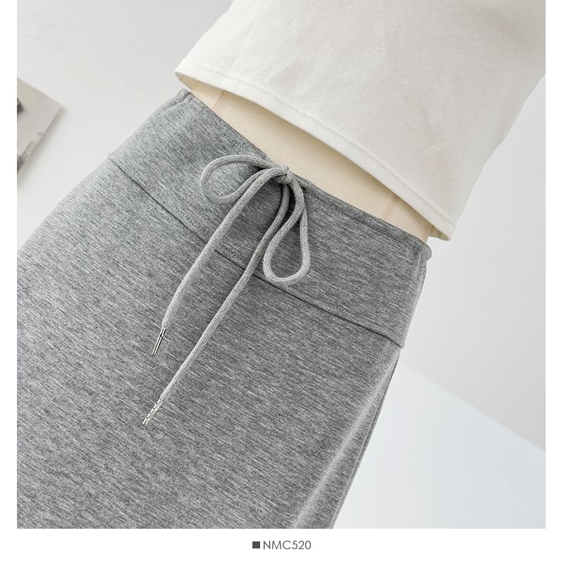 Drawstring Waist Midi A-Line Skirt