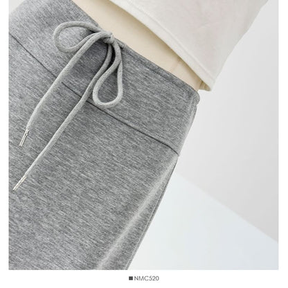 Drawstring Waist Midi A-Line Skirt