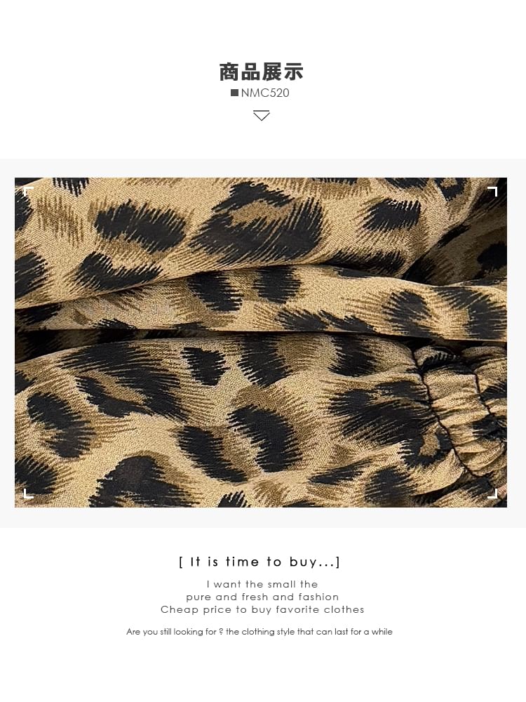 Leopard Print V-Neck Long-Sleeve Shirt