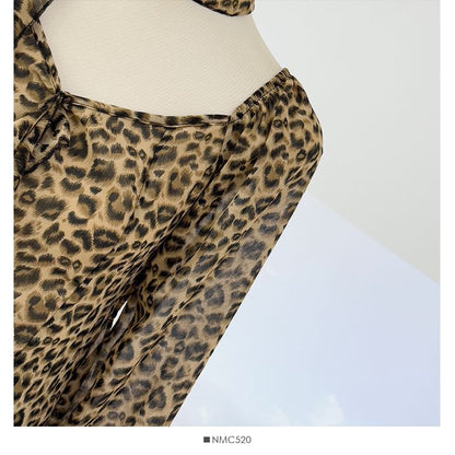Leopard Print V-Neck Long-Sleeve Shirt